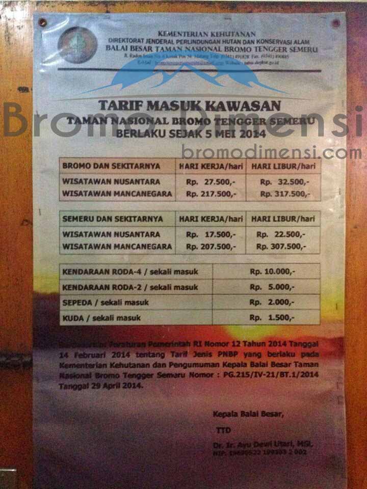 The entrance fee to Mount Bromo